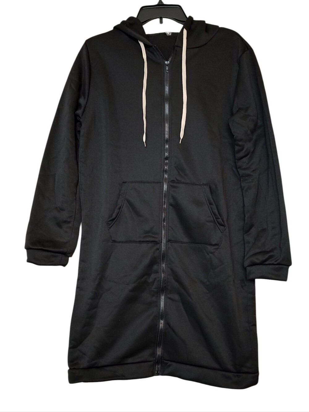 New Women's Black Long Zip Hoodie Coat Sz Medium / Large